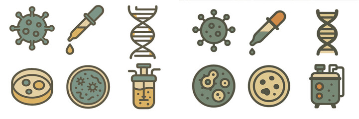 Poster - Detailed illustrations of microorganisms, DNA, and laboratory tools showcasing microbiological research and analysis insights