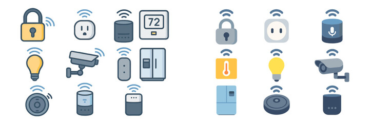Poster - Smart home devices and their connectivity features showcased with various icons and symbols