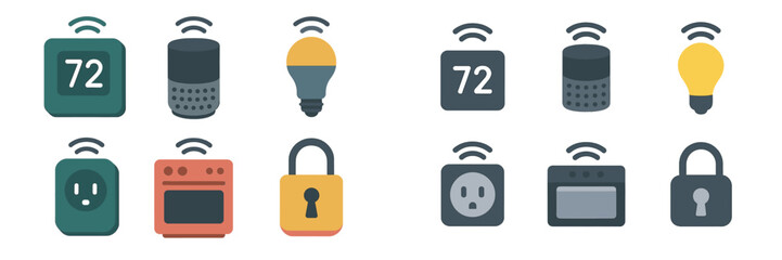 Poster - Smart home devices displayed in a modern layout featuring temperature control, lighting, and security features