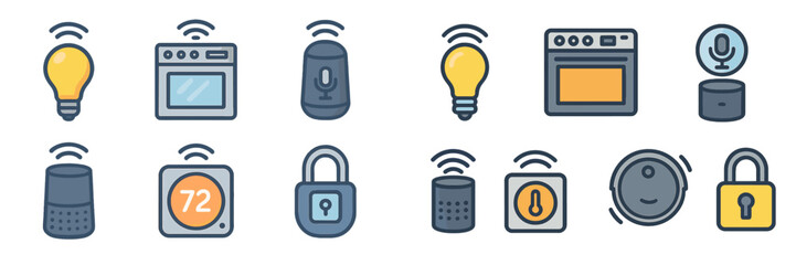 Poster - Smart home technology icons showcasing various connected devices for enhanced living convenience and automation features