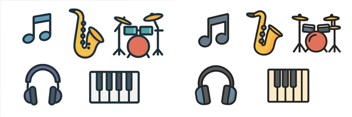 Aufkleber - Musical instruments and notes create a vibrant atmosphere in a lively band setting