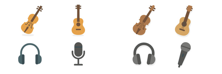 Poster - Musical instruments including guitars, violins, headphones, and microphones arranged in a creative layout for a music-themed design