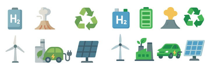 Poster - Icons representing renewable energy sources and technologies in a modern, eco-friendly environment