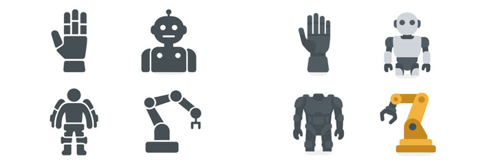 Poster - Various robotic illustrations showcasing different types of robots and robotic hands in a simple design style