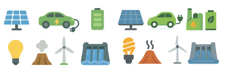 Poster - Icons representing renewable energy sources and electric vehicles for sustainable living and eco-friendly practices