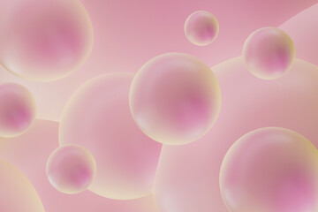 Fototapete - Futuristic spherical pattern background  with translucent pink bubbles and soft lighting in calm atmosphere. 3D rendering. Airy abstract pattern.
