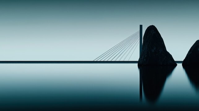 Modern minimalist rendering of a bridge and natural rock formations