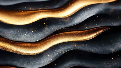Fototapete - Elegant golden waves blend with textured dark surfaces in a striking abstract composition featuring shimmer and depth