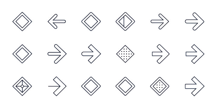 Collection of stylized geometric shapes including diamonds and directional arrows with a glowing outline effect isolated on transparent background