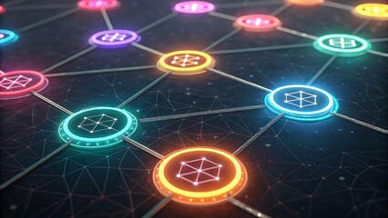 Network of glowing nodes connected by lines on a dark background
