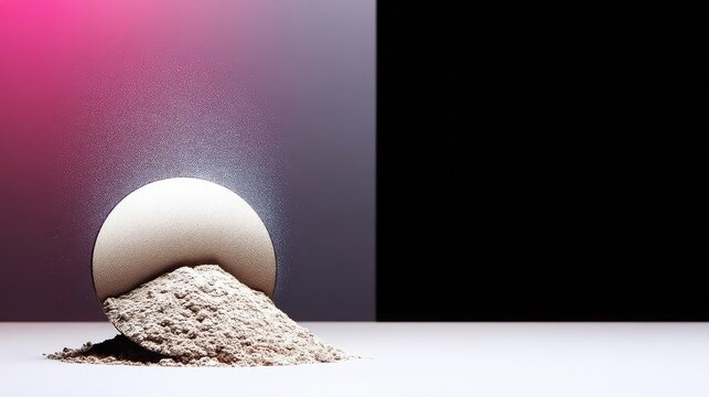 Silver Metallic Sphere with Brown Powder on Neutral Background