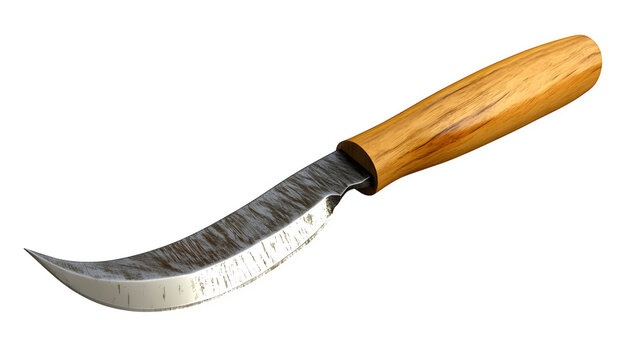 A realistic rendering of a single palette knife with a flexible metal blade and wooden handle, isolated on Transparent background.