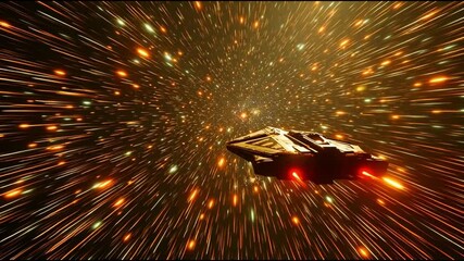 Wall Mural - futuristic spaceship traveling through vibrant cosmic tunnel with glowing stars and streaks of light in dynamic space journey video sequence