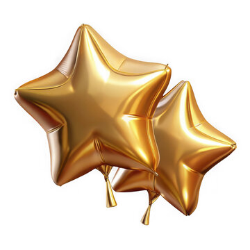 3d rendered golden star balloons isolated on transparent background