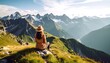 © sum - Woman sits atop alpine peak