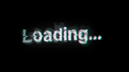 Poster - White loading text animation with glitches. Digital data transfer with distortion effect. Computer screen message. Glitch art concept animation.