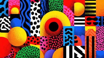 Poster - Bold geometric shapes and vivid colors intertwine in this abstract piece. Various patterns blend together, creating a vibrant visual experience filled with energy and creativity.
