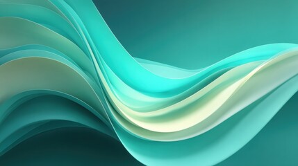 Poster - Layered waves of teal and mint green blend together to form a smooth, flowing design. The tranquil colors and curves evoke a sense of movement and creativity.