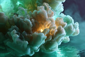 Poster - Swirling colors create a mesmerizing cloud-like formation in a tranquil aquatic setting at dusk