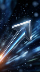Poster - Upward-pointing arrow created from bright light trails moving through dark space. Futuristic composition with motion blur highlights energy and forward movement