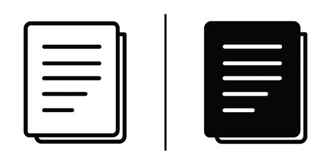 Poster - Document Duo: A minimalist graphic features a pair of documents. One document is shown with black fill and the other one is outline form. Symbol of comparison or choice between two options. 
