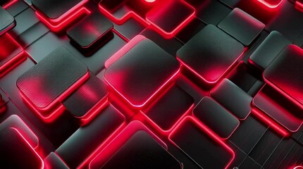 Poster - Abstract Futuristic Neon Grid Background - Glowing Red Cyberpunk Network Design for Technology, Gaming, and Digital Innovation Concepts.