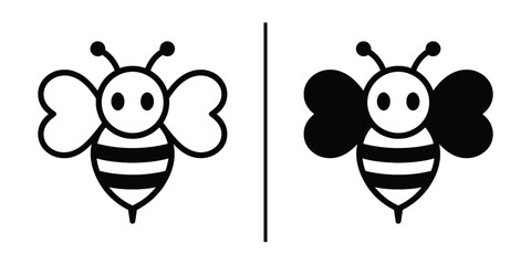 Poster - Bee Silhouette Contrast: A visual exploration showcasing the silhouette of a bee, the left side in a clear outline, mirrored on the right in solid black.