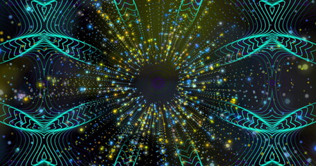 Poster - Image of colorful abstract pattern with radiating lines and dots in tunnel