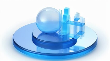 Poster - Abstract Blue Glass Sphere and Geometric Blocks on a Circular Platform Isolated