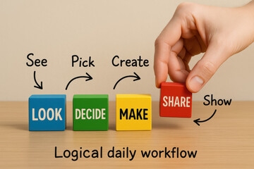 Poster - A logical daily workflow illustrates decision-making and action steps emphasizing the transition from observation to sharing ideas