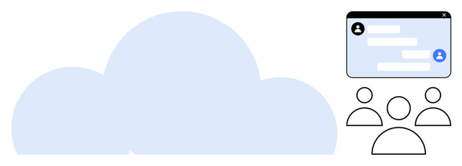 Poster - Cloud and virtual messaging window with user icons represent teamwork, technology, and remote communication. Ideal for networking, cloud service, collaboration, technology, user interface, messaging