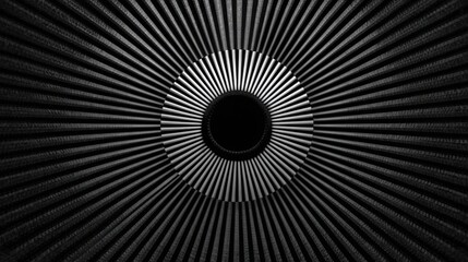 Poster - Radial lines extend outward from a central black circle, creating an optical illusion of depth. This black and white composition showcases precise geometric patterns and symmetry.