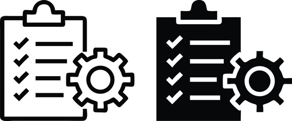 Checklist Settings Icon – Clipboard Gear Symbol for Task Management and Configuration