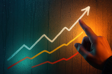Poster - A outlines upward growth on a fogged glass surface symbolizing progress and dynamic financial success