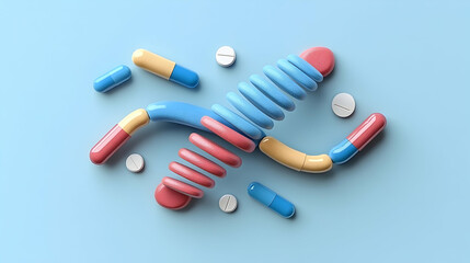 Wall Mural - abstract pill arrangement on light blue background