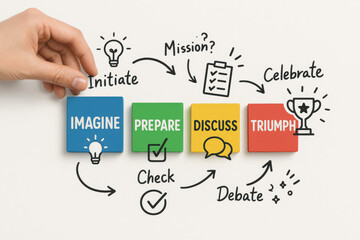 Poster - A strategic process begins by imagining ideas preparing plans discussing options and debating details to achieve business triumph