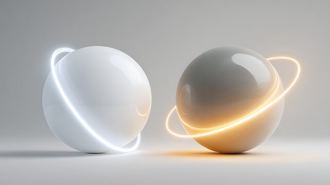 Abstract representation of connection, balance, and contrast with luminous spheres