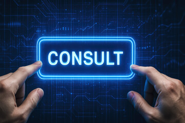 Poster - Interactive digital consultation symbolizes strategic decision-making and collaboration to advance business insights and solutions