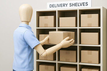 Poster - Efficient organization and careful handling parcels on delivery shelves support smooth logistics operations in a business environment
