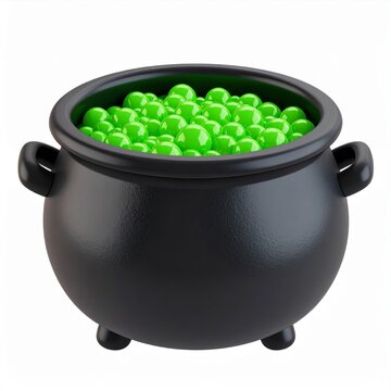 Black Cauldron Filled with Bright Green Bubbles