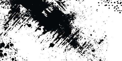 Fototapete - Abstract halftone background featuring a mix of black and white halftone dots and brush strokes. Vector black ink splatter brush stroke on diagonal halftone background.