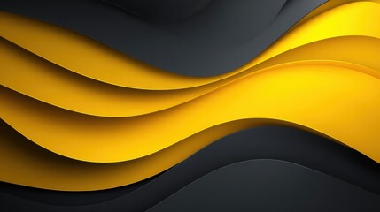 Poster - Curved yellow shapes undulate smoothly against a dark background, showcasing dynamic movement and modern artistry. This design emphasizes the interplay of light and shadow.