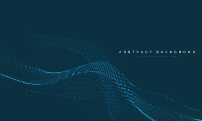 Poster - Abstract blue mesh particles wave curve overlap technology network digital background vector