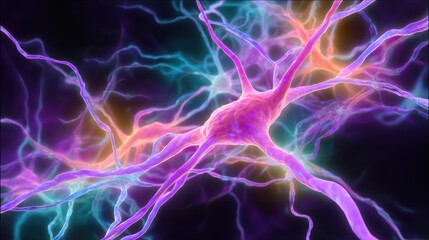 Poster - Neurons with vibrant colors representing neural connections, symbolizing brain activity and communication in the nervous system.