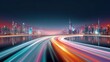 © NanisHappy - A vibrant city skyline at night with colorful light trails reflecting on water, showcasing a dynamic urban landscape.
