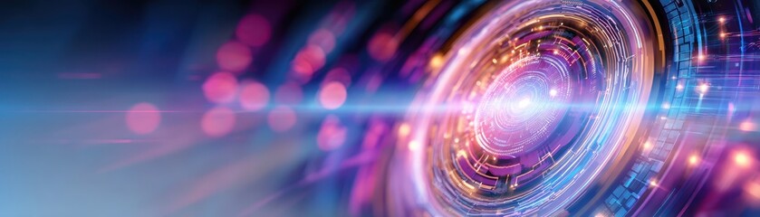Aufkleber - Abstract digital art with vibrant colors and circular patterns, suggesting motion and technology.