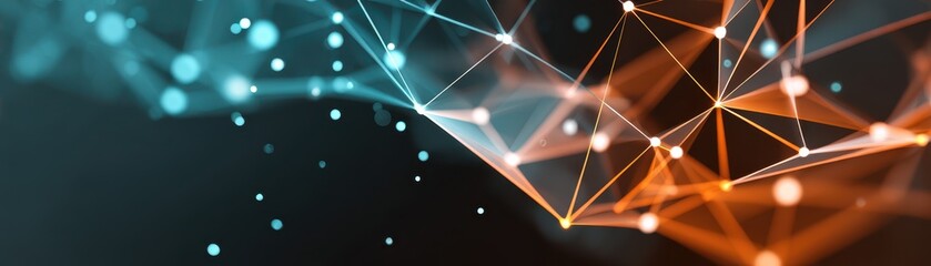 Aufkleber - Abstract digital illustration featuring interconnected lines and glowing nodes in blue and orange hues.