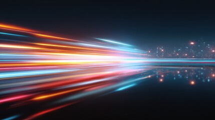 Aufkleber - Abstract light trails create a dynamic and vibrant scene, evoking motion and energy in a nighttime urban setting.