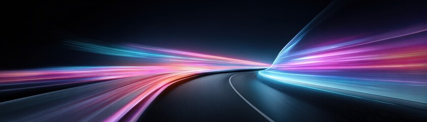 Aufkleber - Dynamic light trails swirl along a dark road, creating a sense of speed and movement in a vibrant, abstract representation of nighttime travel.
