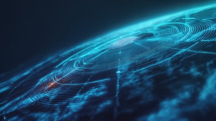 Aufkleber - Futuristic digital landscape with circular patterns and glowing lines, suggesting technology and data flow.